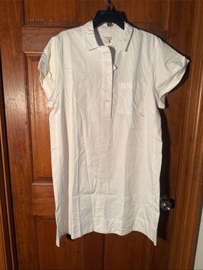 J. Crew White Button-Up Shirt Dress with Polo Collar